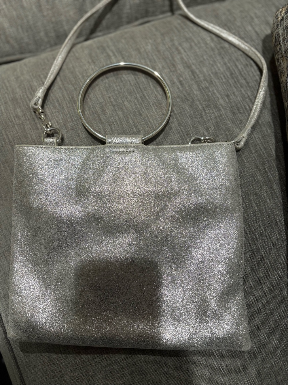 Thacker Silver Glitter Ring-Handle Mini Crossbody Bag